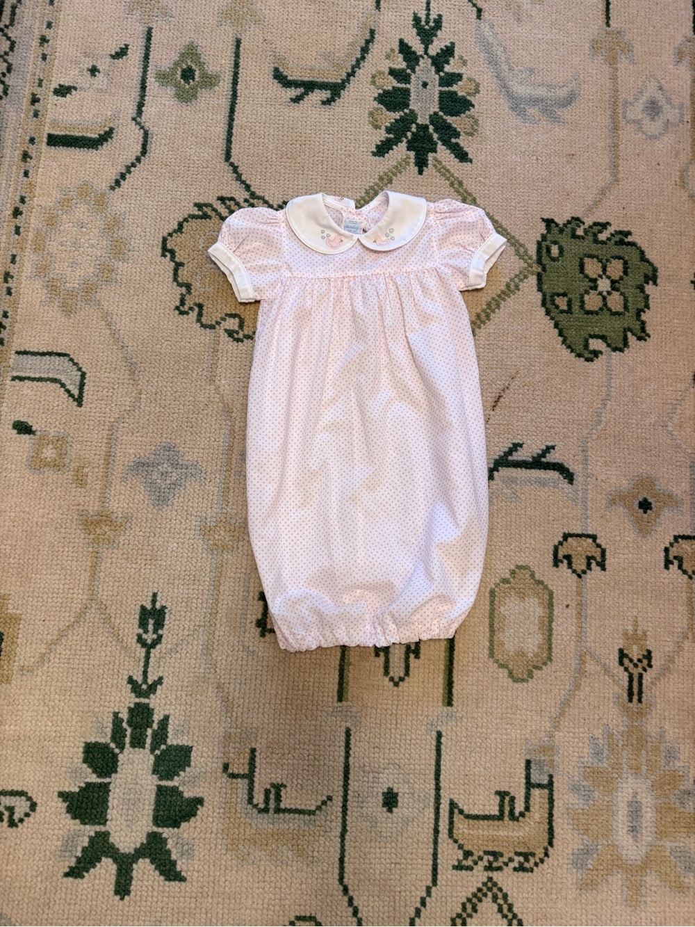 Classic White & Pink Dot Girls Gown - Baby 0-6M